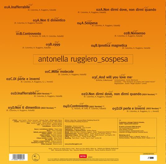 Sospesa (25th Anniversary Transparent Orange Vinyl Edition) - Vinile LP di Antonella Ruggiero - 2