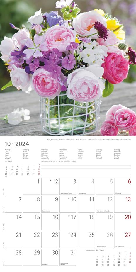 Alpha Edition - Calendario 2024 da muro Flowers, 12 mesi, 30x30 cm - 12