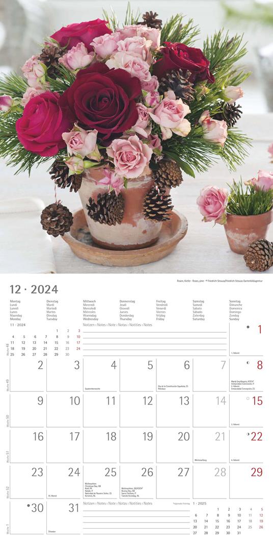 Alpha Edition - Calendario 2024 da muro Flowers, 12 mesi, 30x30 cm - 14