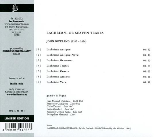 Lachrimae - Seaven Tears - CD Audio di John Dowland - 2