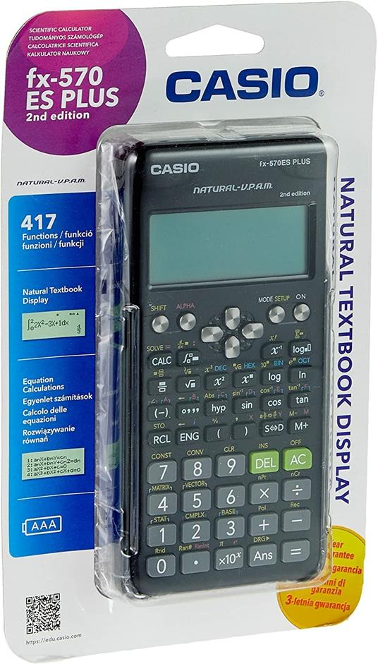 Casio Fx-570Es Plus 2 - Calcolatrice Scientifica con 417 Funzioni e Display  Naturale - Casio - Cartoleria e scuola | Feltrinelli