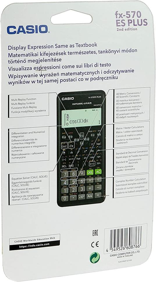 Casio Fx-570Es Plus 2 - Calcolatrice Scientifica con 417 Funzioni e Display  Naturale - Casio - Cartoleria e scuola | Feltrinelli