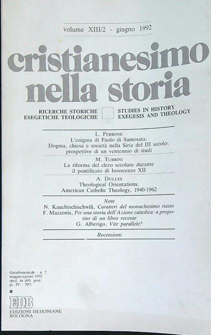 Cristianesimo nella storia XIII -1992/2 - copertina