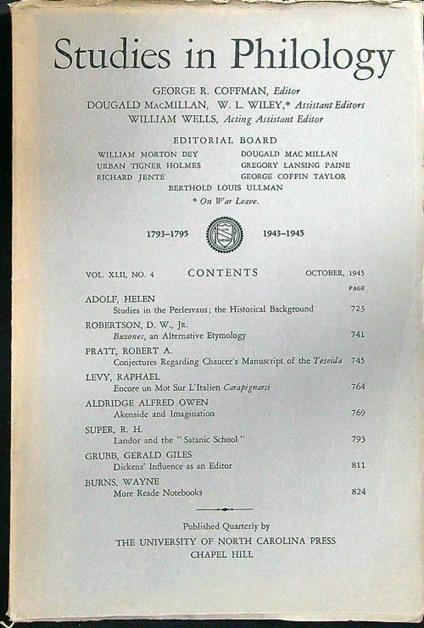 Studies in philology n.4 october 1945 - copertina