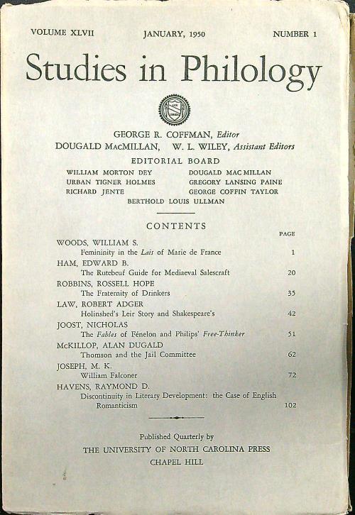 Studies in philology n.1 january 1950 - copertina