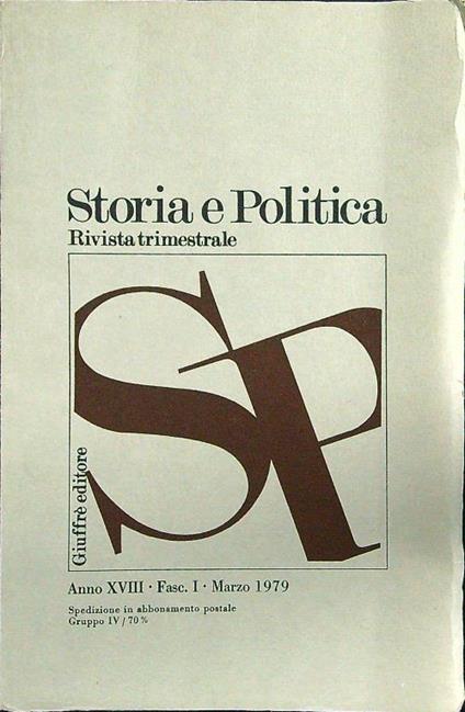 Storia e politica anno XVIII fasc I marzo 1979 - copertina