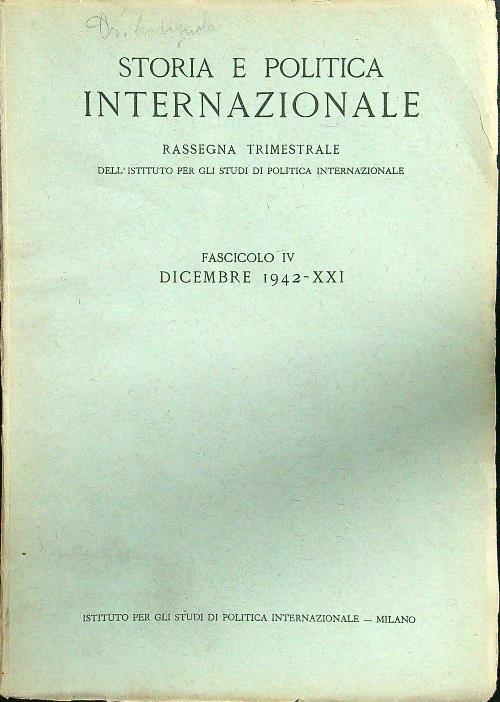 Storia e politica internazionale fascicolo IV dicembre 1942 - copertina