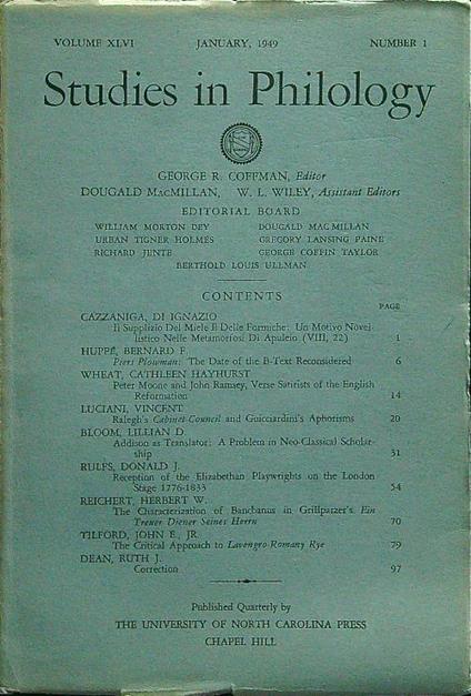 Studies in philology n.1 january 1949 - copertina