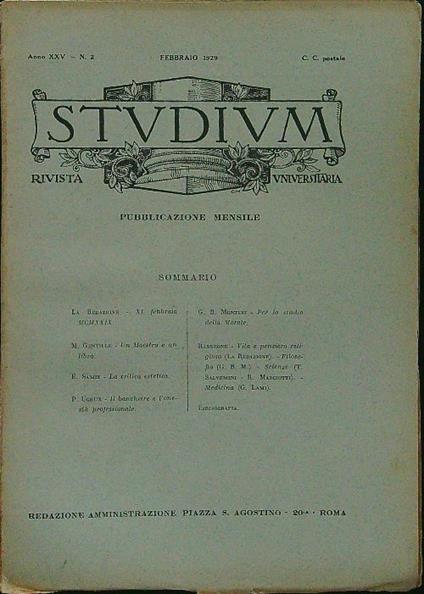 Studium n.2 febbraio 1929 - copertina