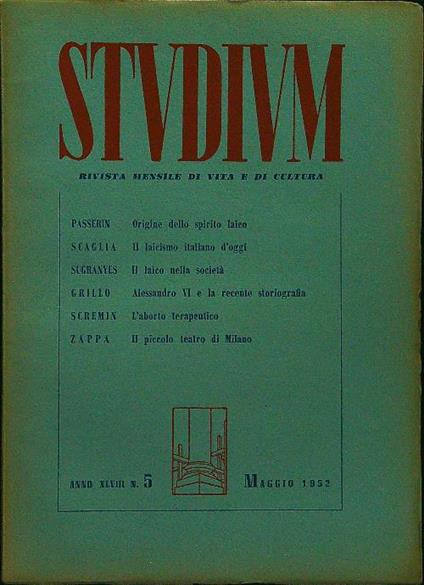 Studium n.5 maggio 1952 - copertina