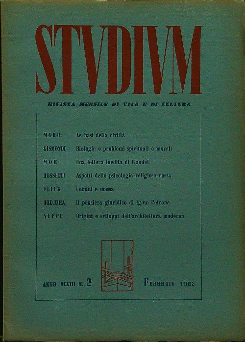 Studium n.2 febbraio 1952 - copertina