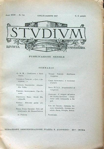 Studium 7-8/ Luglio-Agosto 1927 - copertina