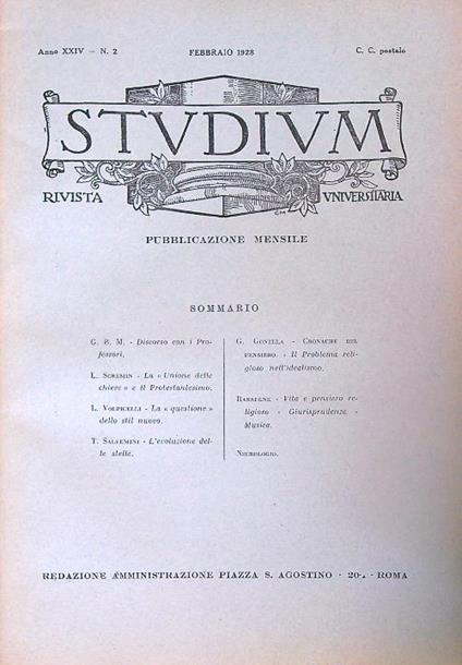 Studium Anno XXIV - n. 2/ febbraio 1928 - copertina