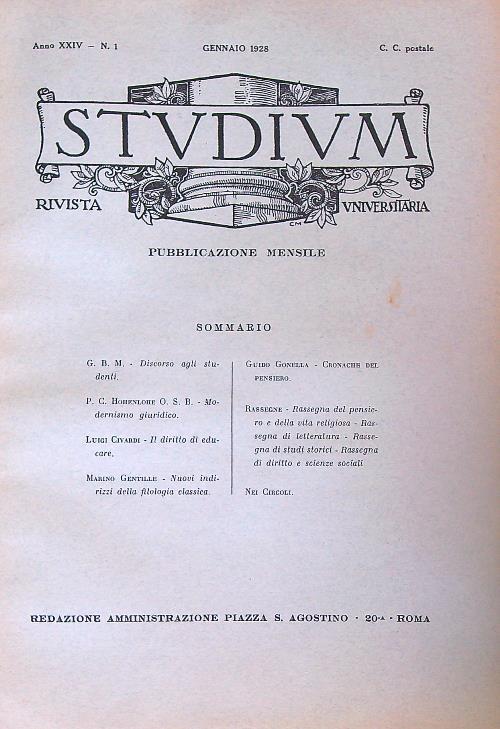 Studium Anno XXIV - n. 1/ Gennaio 1928 - copertina