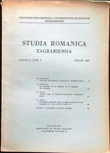 Studia romanica zagrabiensia n.3 julius 1957 - copertina