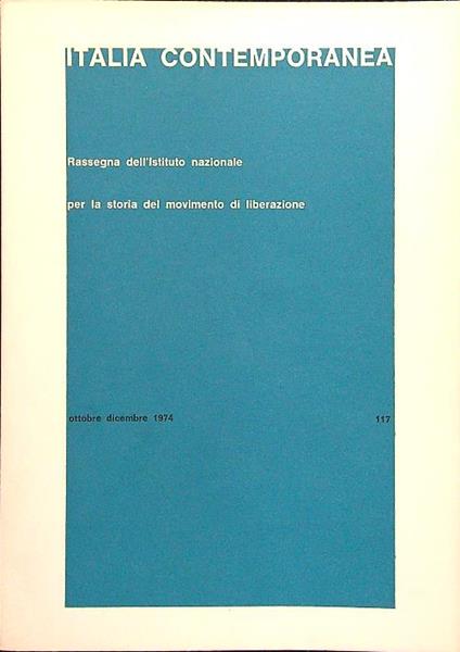 Italia contemporanea 117 ottobre-dicembre 1974 - copertina