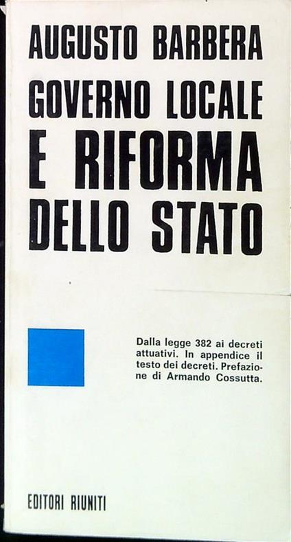 Governo locale e riforma dello stato - Augusto Barbera - copertina