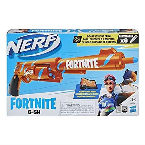 Nerf Fortnite  - 6 Shooter (blaster in colorazione Camo Pulse con caricamento con percussore caricatore a tamburo da 6 dardi - 2