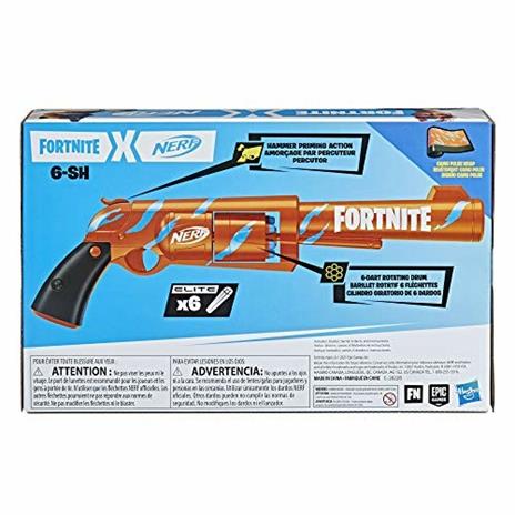 Nerf Fortnite  - 6 Shooter (blaster in colorazione Camo Pulse con caricamento con percussore caricatore a tamburo da 6 dardi - 4