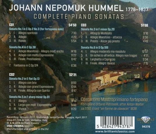 Sonate per pianoforte complete - CD Audio di Johann Nepomuk Hummel,Costantino Mastroprimiano - 2