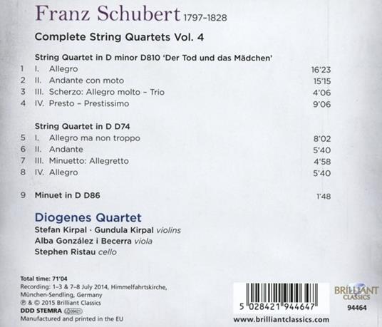 Quartetti per archi completi vol.4 - CD Audio di Franz Schubert,Diogenes Quartet - 2