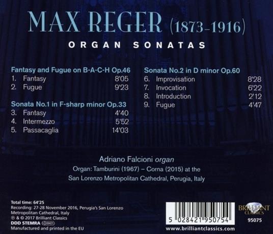 Sonate per organo n.1, n.2 - Fantasia e Fuga sul nome B-A-C-H op.60 - CD Audio di Max Reger,Adriano Falcioni - 2