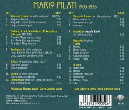 Musica da camera per violino e pianoforte - CD Audio di Mario Pilati,Luca Signorini,Francesco Manara,Dario Candela - 2