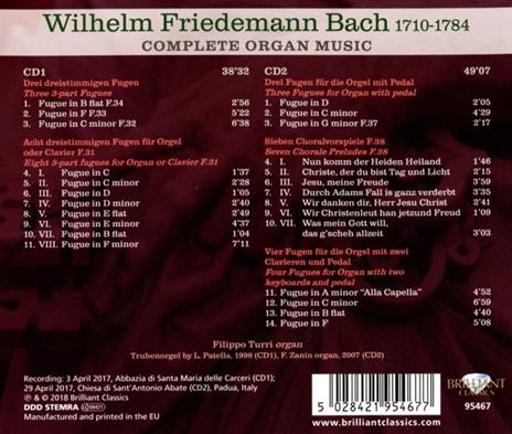 Musica completa per organo - CD Audio di Wilhelm Friedemann Bach,Filippo Turri - 2