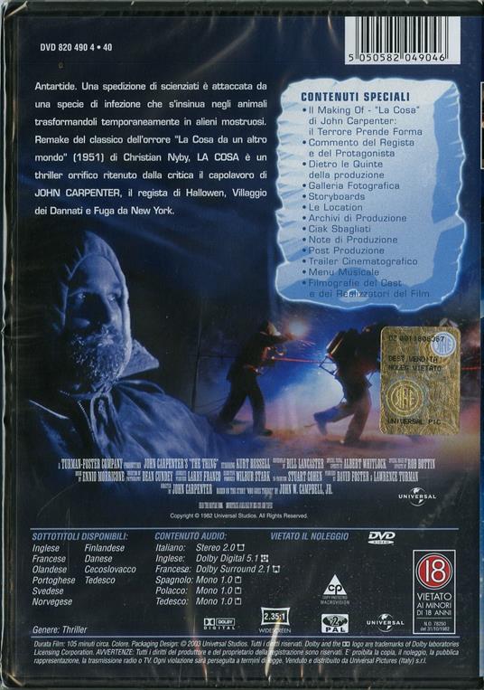 La cosa (DVD) - DVD - Film di John Carpenter Fantastico | Feltrinelli