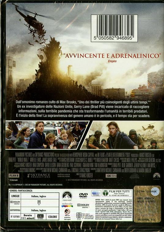 World War Z di Marc Forster - DVD - 2