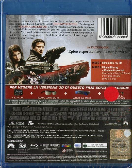 Hansel & Gretel. Cacciatori di streghe 3D (Blu-ray + Blu-ray 3D) di Tommy Wirkola - 2