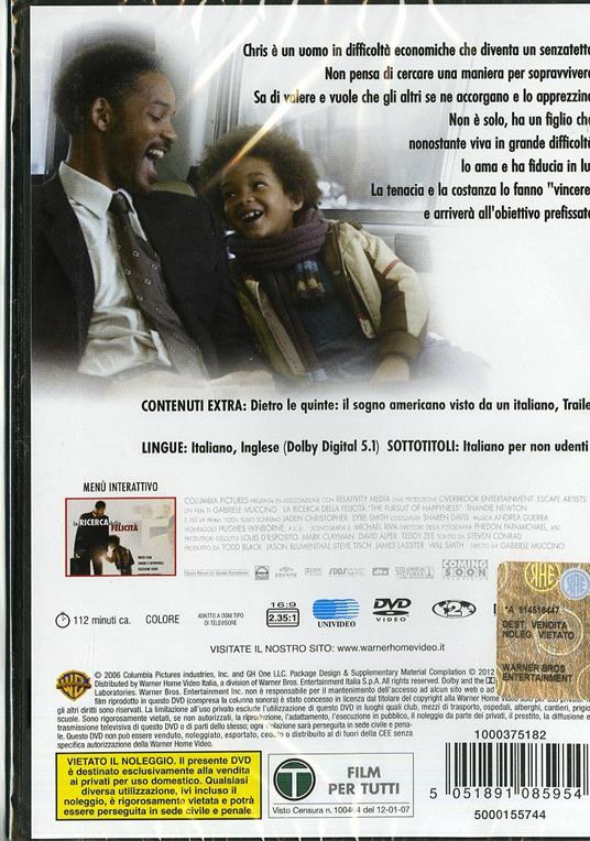 La ricerca della felicità - DVD - Film di Gabriele Muccino Drammatico |  Feltrinelli