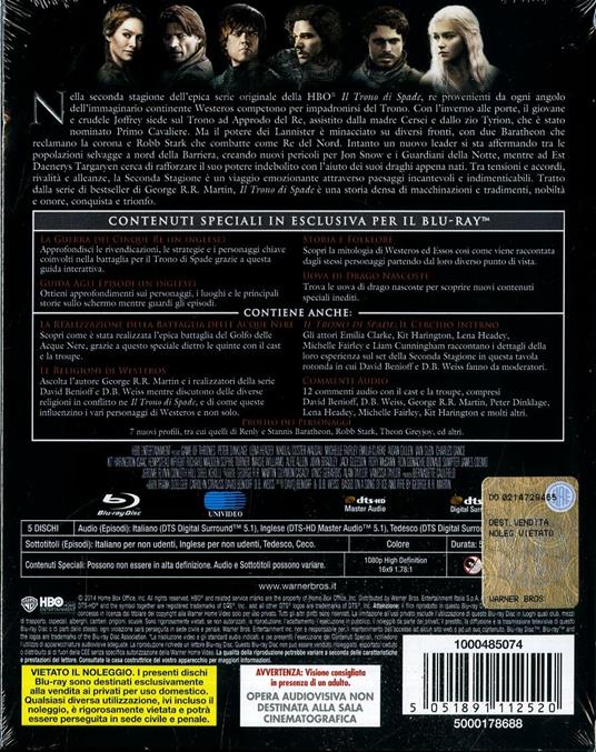 Il trono di spade. Game of Thrones. Stagione 2. Serie TV ita (5 Blu-ray) di Alan Taylor,Alik Sakharov,David Petrarca,David Nutter - Blu-ray - 2