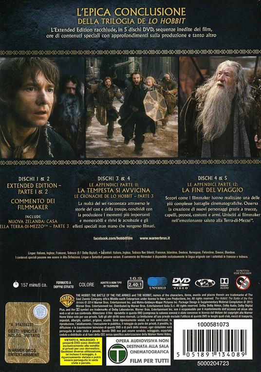 Lo Hobbit. La battaglia delle cinque armate (5 DVD) - DVD - Film di Peter  Jackson Fantastico | laFeltrinelli