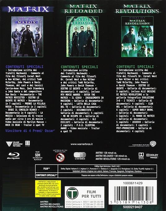 The Matrix Collection (3 Blu-ray) di Andy Wachowski,Larry Wachowski - 2