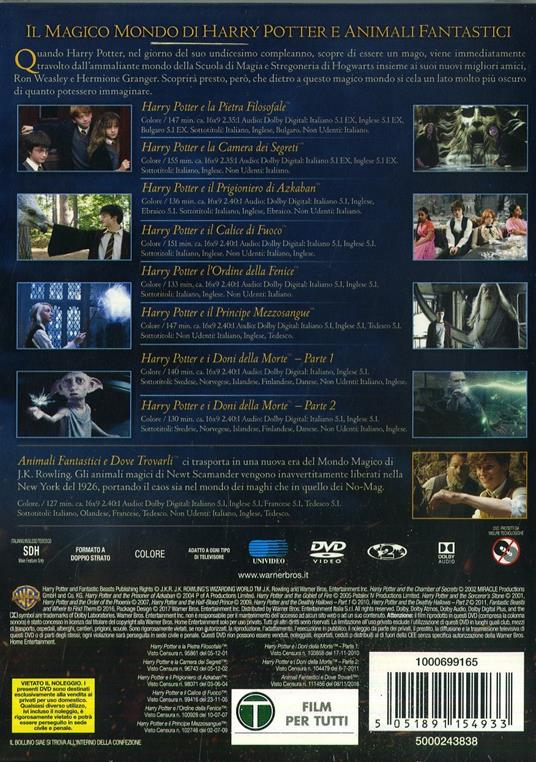 Wizarding World. Collezione 9 film. Harry Potter - Animali fantastici (DVD) di Chris Columbus,Alfonso Cuaron,Mike Newell,David Yates - 2