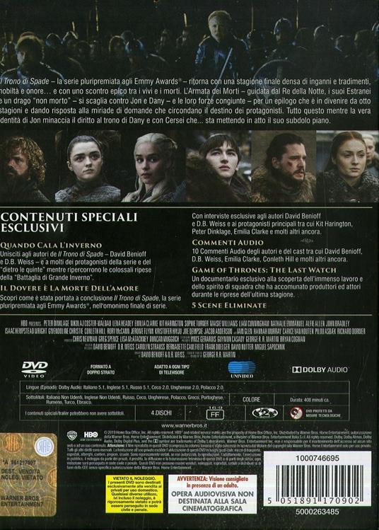 Il trono di spade. Game of Thrones. Stagione 8. Serie TV ita (3 DVD) - DVD  - Film di David Nutter , Miguel Sapochnik Fantastico | laFeltrinelli