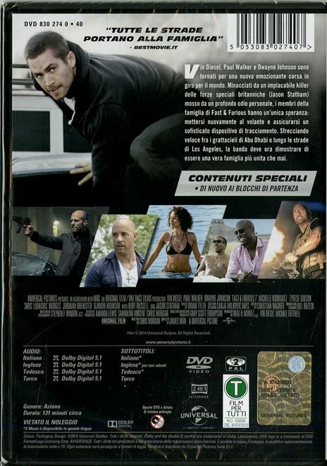 Fast & Furious 7 di James Wan - DVD - 2