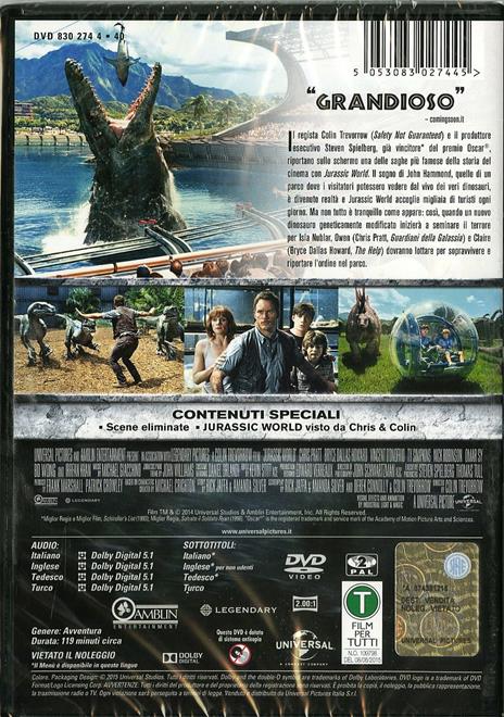 Jurassic World di Colin Trevorrow - DVD - 2