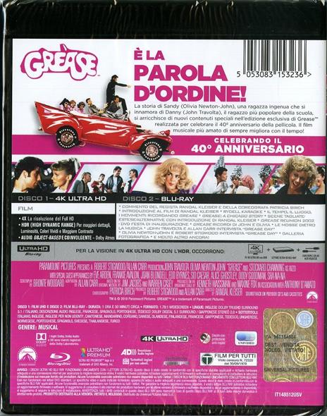 Grease. Edizione 40° Anniversario (Blu-ray + Blu-ray 4K Ultra HD) di Randal Kleiser - Blu-ray + Blu-ray Ultra HD 4K - 2