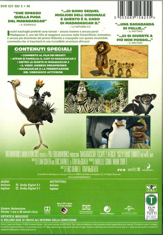 Madagascar 2 (DVD) di Tom McGrath,Eric Darnell - DVD - 2