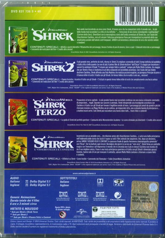Shrek Collection 1-4 (4 DVD) di Andrew Adamson,Vicky Jenson,Kelly Asbury,Conrad Vernon,Chris Miller,Raman Hui,Mike Mitchell - 2
