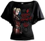 Plain Donna S Spiral: Harley Quinn - Embrace Madness - Boat Neck Bat Sleeve Top Black