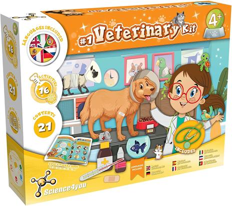 Science4you -Primo kit veterinario bimbi 4+ - 16 esperimenti scientifici bimbi costume da veterinario per bimbi, stetoscopio giocattolo - giochi di apprendimento, kit medico ideale per giochi di ruolo