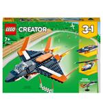 LEGO Creator 31126 3in1 Jet Supersonico, Giocattoli Creativi per Bambini di 7+ Anni con Aereo, Elicottero e Motoscafo