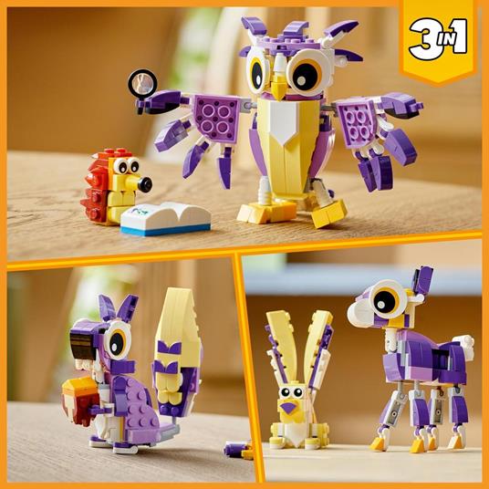 LEGO Creator 31125 3in1 Creature della Foresta Fantasy, Set con Animali Giocattolo per Bambini di 7+ Anni con Gufo e Coniglio - 6