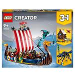 LEGO Creator 3 in 1 31132 Nave Vichinga e Jörmungandr, Casa Giocattolo, Drago e Lupo Snodabili, Giochi per Bambini