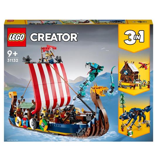 LEGO Creator 3 in 1 31132 Nave Vichinga e Jörmungandr, Casa Giocattolo,  Drago e Lupo Snodabili, Giochi per Bambini - LEGO - Creator - Imbarcazioni  - Giocattoli | Feltrinelli