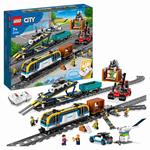 Lego city 60336 treno merci, locomotiva telecomandata con suoni e binari, gru giocattolo, giochi per bambini dai 7 anni