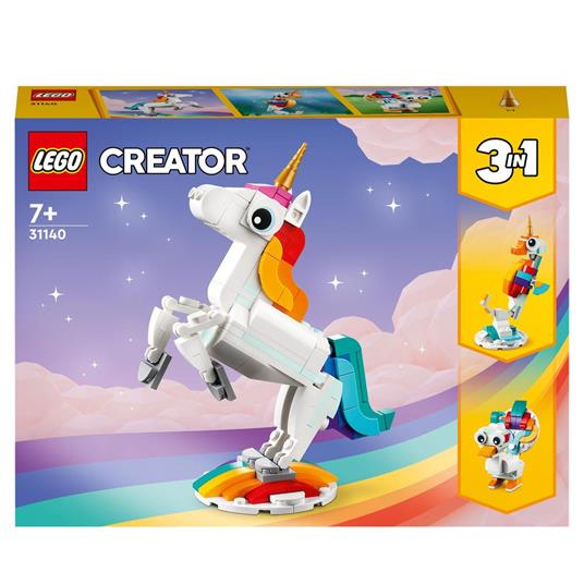 LEGO Creator 31140 Unicorno Magico con Arcobaleno, Set 3 in 1 con Animali  Giocattolo Fantastici, Cavalluccio Marino e Pavone - LEGO - LEGO Creator -  Animali - Giocattoli | laFeltrinelli